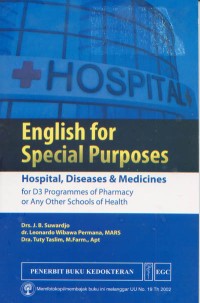 Image of English for Special Purposes; Hospital, Diseases & Medicines; For D3 Programmers of harmacy or Any Other Schools of health